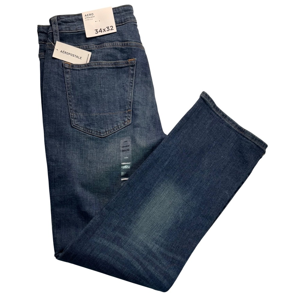 Aeropostale Mens Straight Leg Stretch Jeans Dark Wash Blue 34x32 NWT